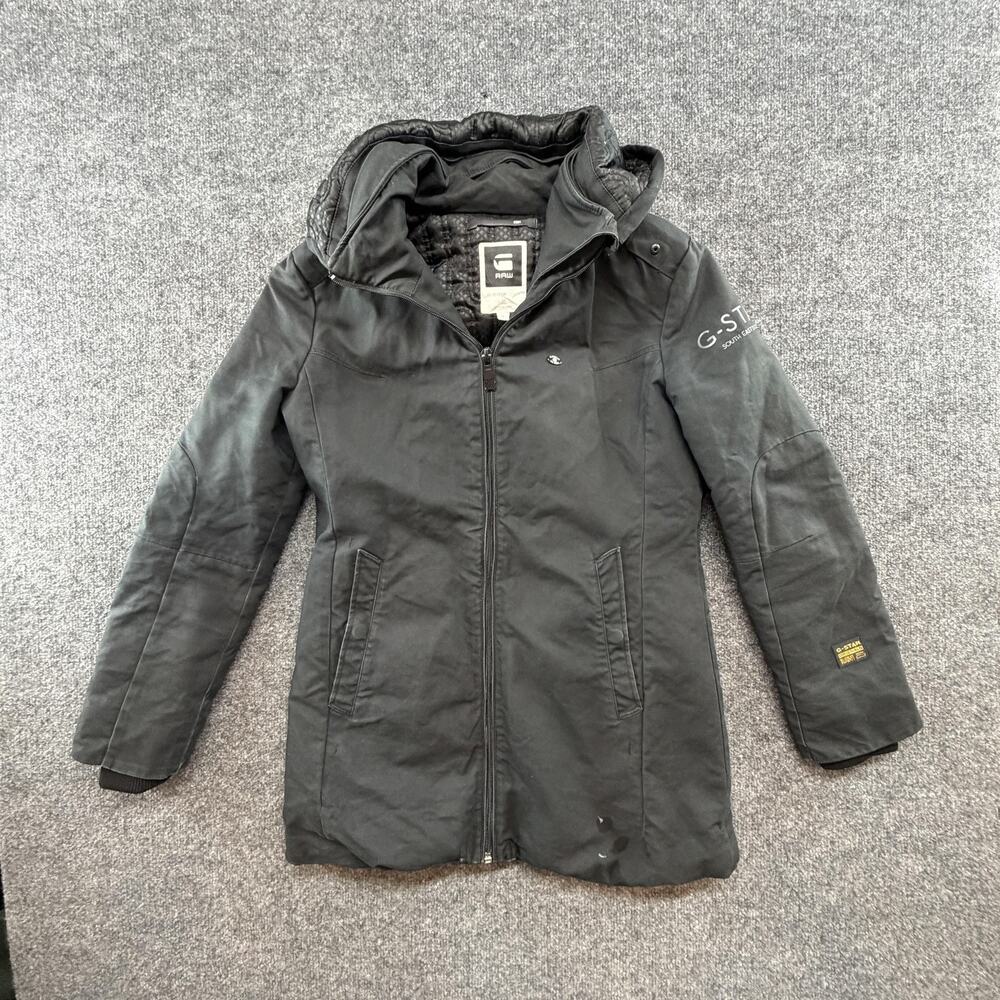 G-Star RAW Coat Womens Medium Black 3301 Hooded Parka Quilted Lined Winter Zip